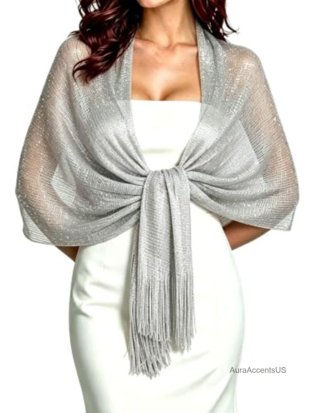 Metallic Fringe Pashmina Shawl Wrap Lightweight Evening Wedding